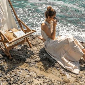 Beige flowy boho dress with cutout